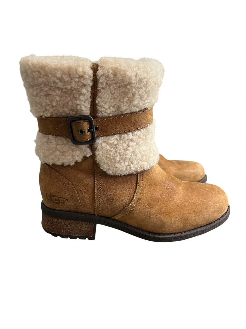 Ugg Blayre II Suede Shearling Side Zip Tan‎ Brown Winter Boots Women's 9